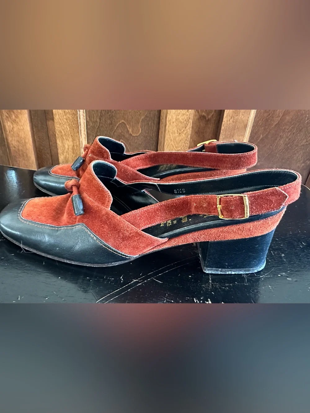 Vintage Amalfi slingback suede and leather pumps size 8.5 - Picture 2 of 8